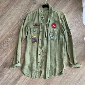 MOTHER DENIM GREEN PATCH BUTTON UP